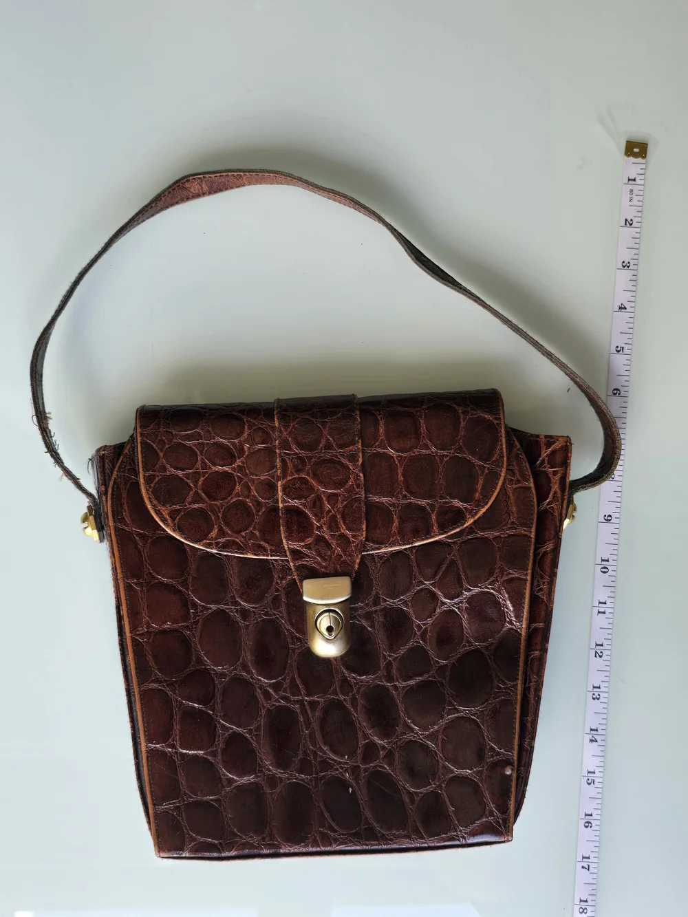 Vintage 1970s Italian Genuine Alligator Suede Accordion Shoulder Bag